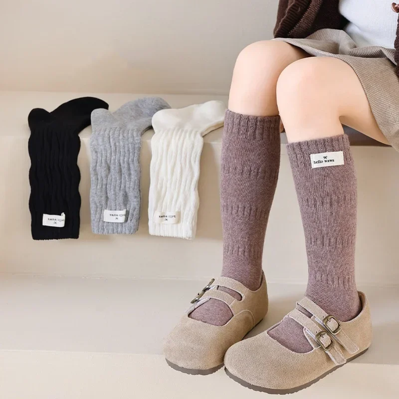 Kinder Lange Socken Mädchen Frühling Herbst Baumwolle Kinder-Wadensocken Retro Einfarbig Kniehohe Baby Mädchen Socken Image