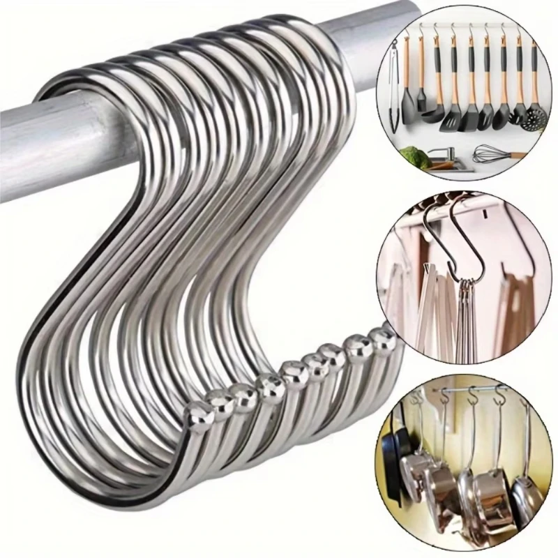 10/20/30/50 Stück Edelstahl S-förmige Haken, Kleiderhaken, multifunktionaler Metall-Aufhängehaken für Küche, Badezimmer, Büro, Zuhause
