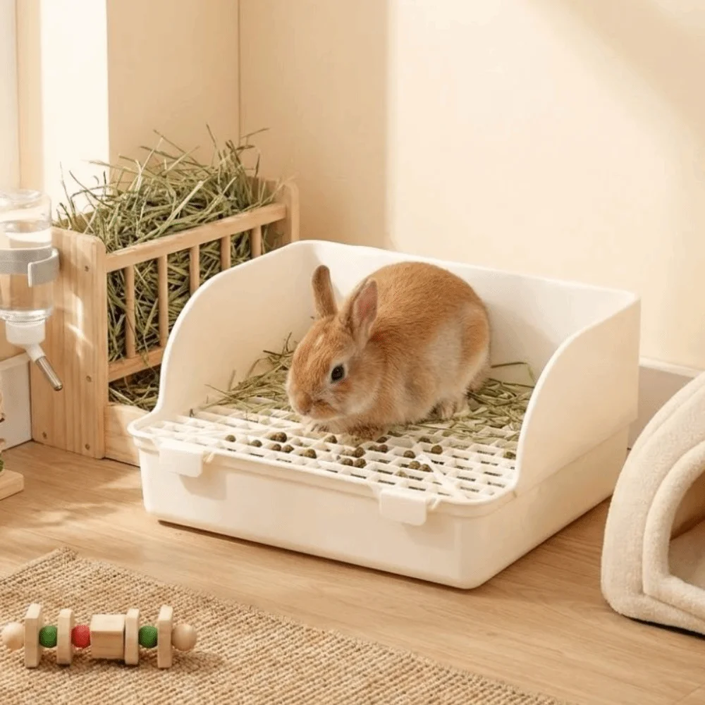 Spritzwassergeschützte Rechteckige Kaninchen-Kotbox mit Anti-Verschütt-Funktion, Abnehmbare Plastik-Toilettenschale für Tiertraining Image