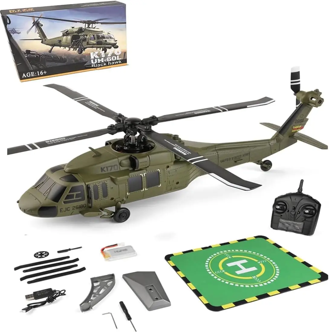 WLtoys K170 RC-Helikopter mit Gyroskop UH-60L 2,4GHz 4CH 6-Achsen-Gyroskop RC-Flugzeug Bürstenloser Motor mit LED-Licht RC-Spielzeug für Kinder