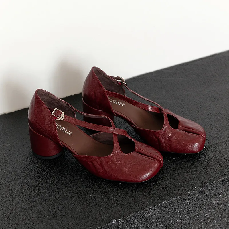MKKHOU Mode Pumpen Neue Hohe Qualität Echtes Leder Schuhe Split Toe Cross Strap High Heels Mary Janes Schuhe frauen Schuhe