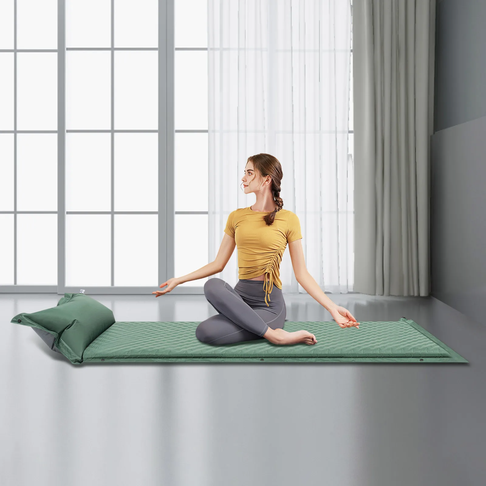 Einpersonen-Aufblasbare Campingmatratze Wasserdichte Faltbare Schlafmatte Ultraleicht Tragbar PVC, PU für Yoga, Picknicks, Ausflüge Image