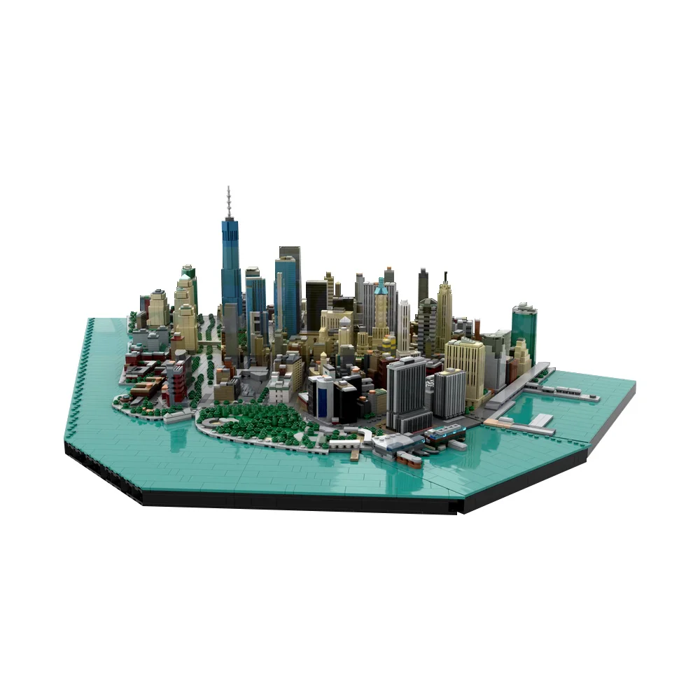 MOC Modulares New York City Finanzdistrikt Bausteine Finanzdistrikt Straßenansicht Kreative Bauklötze Montage-Spielzeug Geschenke Image