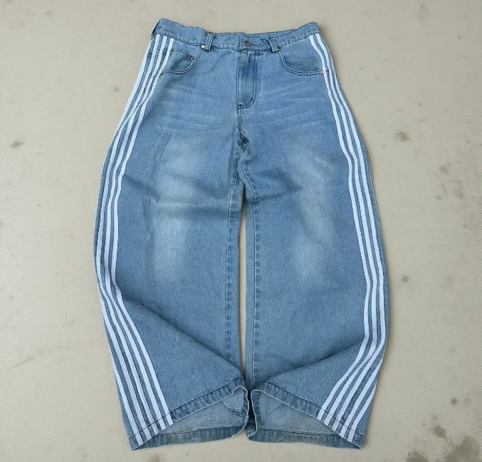 Y2K Amerikanische Retro Hohe Taille Jeans Lose Breite Bein Hosen Harajuku Stil Straße Gestreiften Gothic Nische Design Casual Hosen