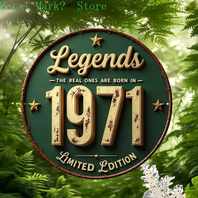 2D Flaches, 1-teiliges Vintage 1971 Geburtsjahr Aluminiumschild - Goldene Zahlen & Sterne Rundes Wandmontiertes 8-Zoll Metallschild Geeignet für Zuhause Image