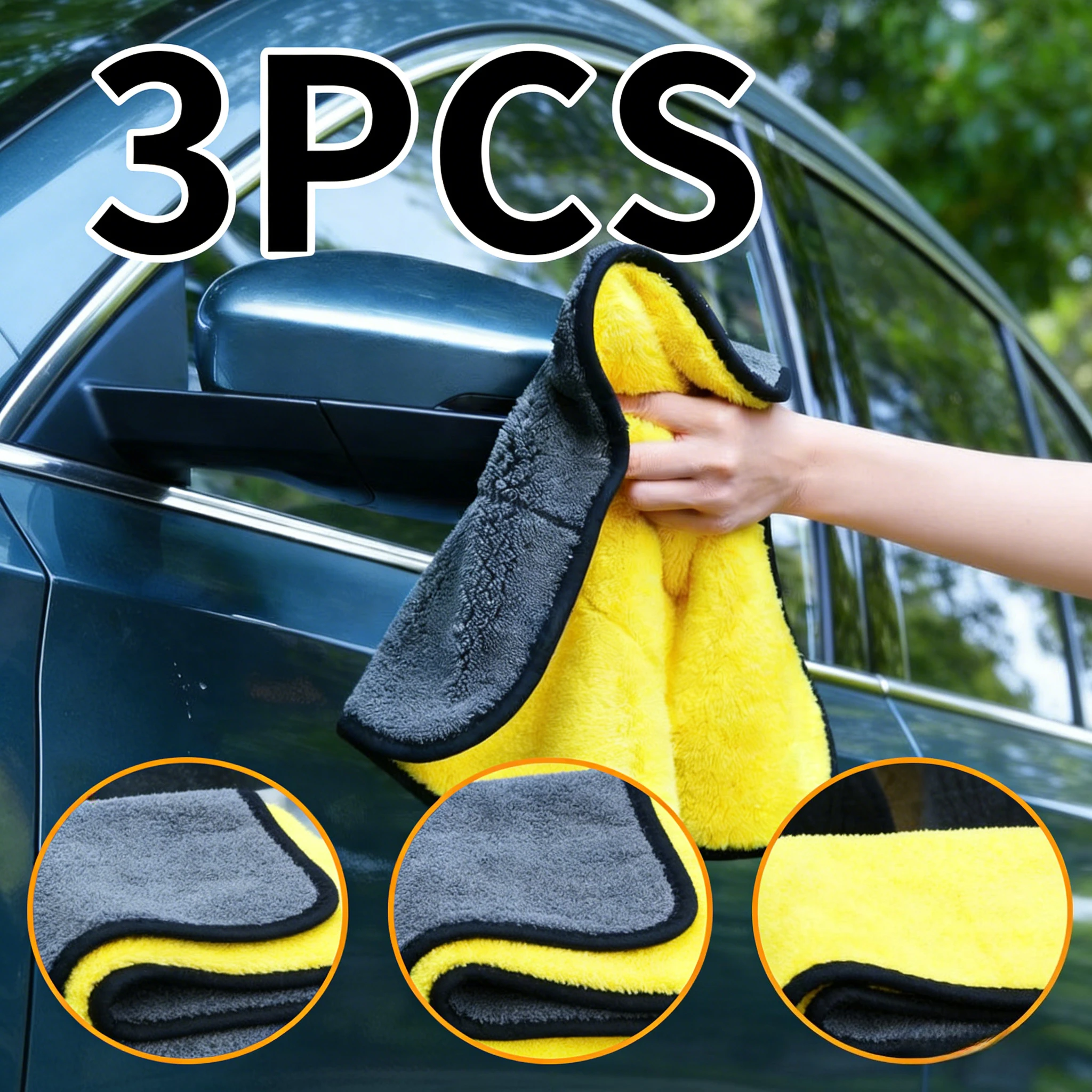 1/3/6 Stück verdickte Mikrofaser-Autotücher: Weiche, doppellagige, extrem saugfähige, wiederverwendbare Wasch- und Trockenlappen Image