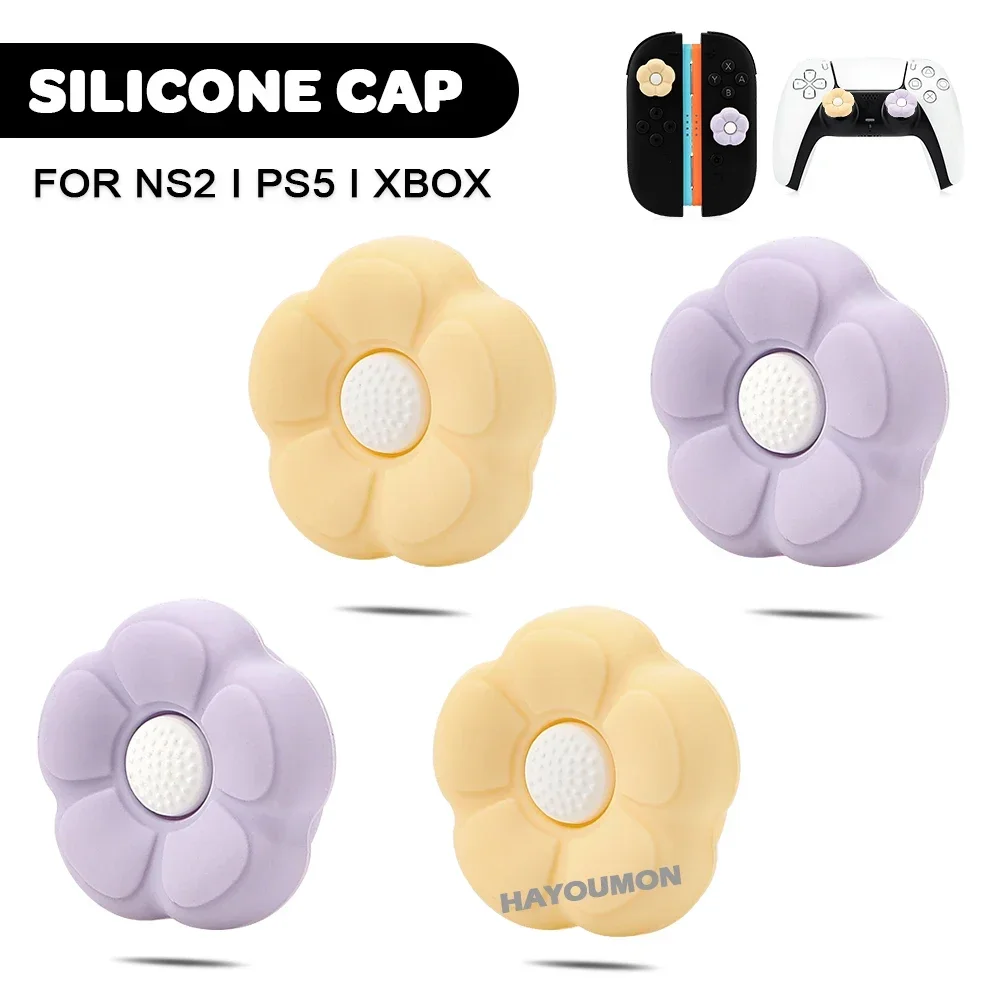 4 Stück Blumen-Design Weiche Silikon-Joystick-Kappen Daumengriffe für Switch 2 Joypad Controller Schutz Video-Gaming-Zubehör Image