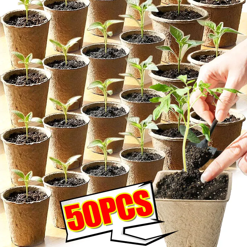 Öko-Biologisch Abbaubare Pflanzentöpfe Runde und Quadratische Saatgut-Starterbecher Atmungsaktive Blumentöpfe für Wurzelwachstum Heimische Bepflanzung Gartenzubehör Image