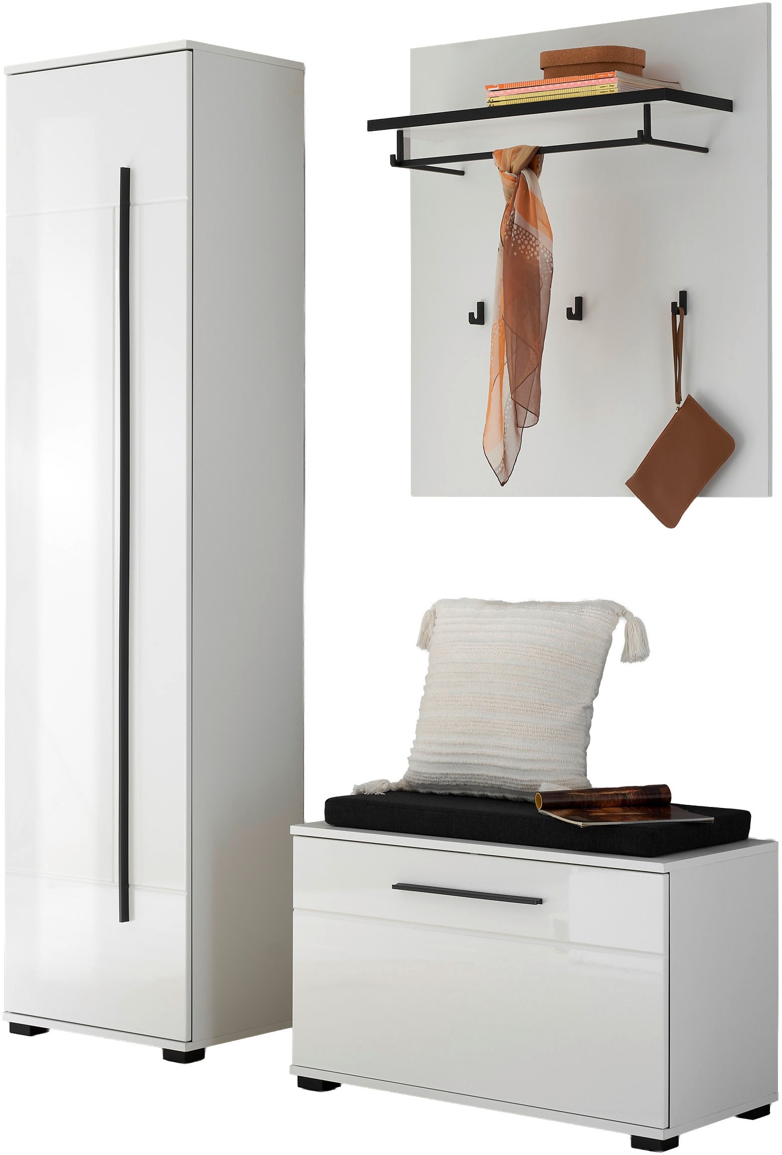 Garderoben-Set HOME AFFAIRE "Cantara, moderne Garderobe, Komplettset mit viel Stauraum", weiß, B:140cm H:201cm T:39cm, FSC-zertifizierter Holzwerkstoff, Kastenmöbel-Sets Image