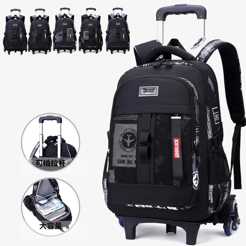 Sac de chariot d'école pour adolescents garçon enfants étudiant sac à dos roulant sac d'école avec roues sac à dos à roulettes de voyage sacs de livre