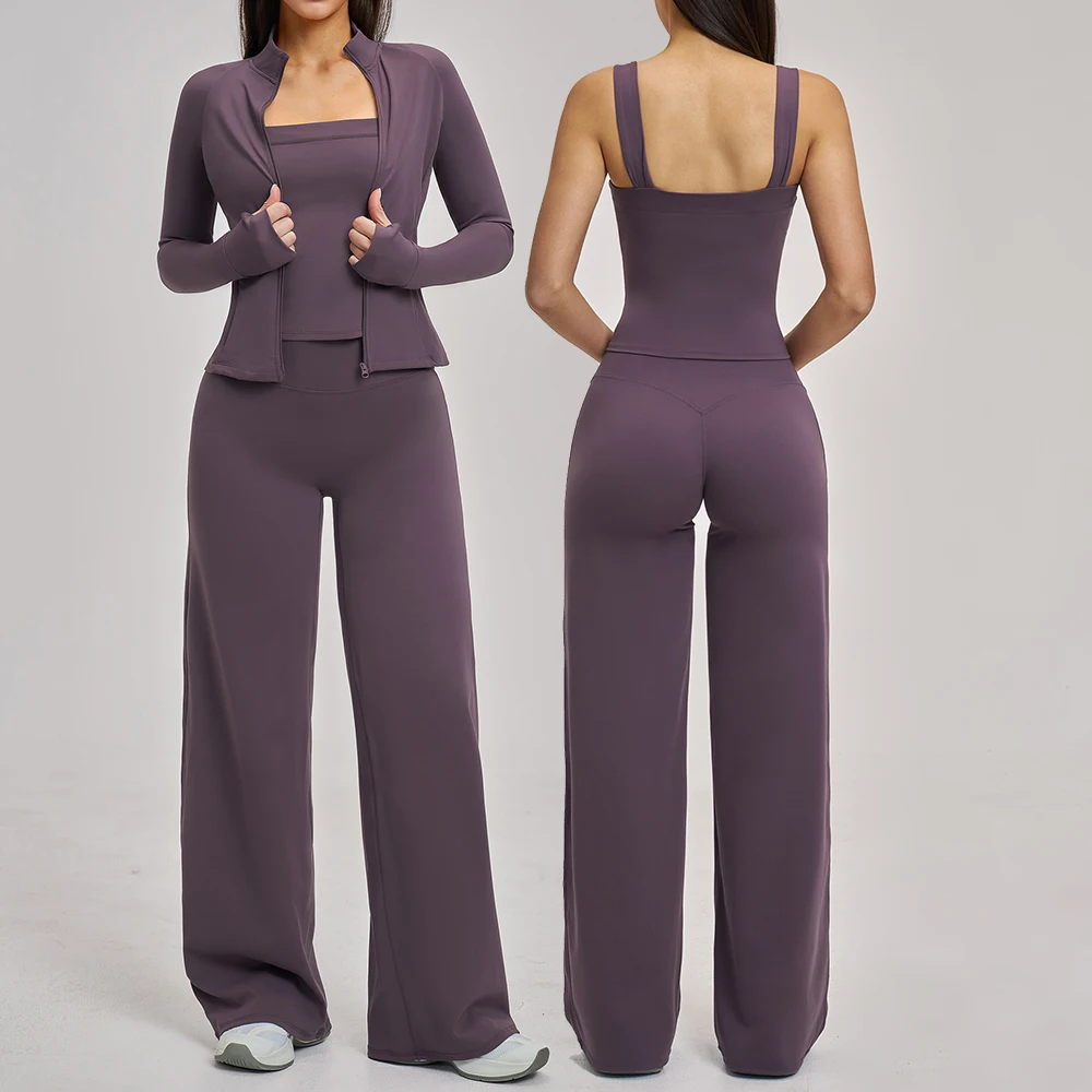 Ensemble de yoga pour femmes, tenue de sport 2/3 pièces, ensemble de gym à séchage rapide, survêtement de course, t-shirt de sport à manches longues, vêtements de yoga