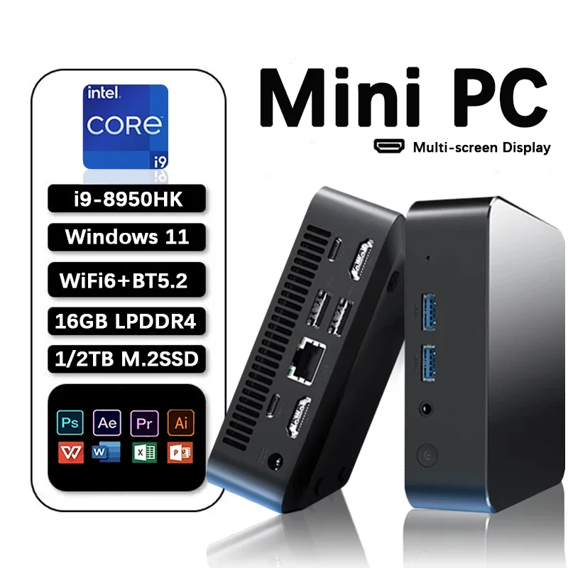Mini PC Windows 11 Pro Intel Core i9 8950HK, 16 Go DDR4, SSD 1 To, PC Gamer, double Wi-Fi 6, BT5.2, 4K HD, Mini PC de jeu de bureau