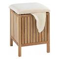 Wenko Norway bathroom stool with laundry hamper, living stool with upholstered and hinged seat as lid, solid walnut wood, oiled, capacity 65 L, (W x H x D) 39 x 52 x 39 cm, natural