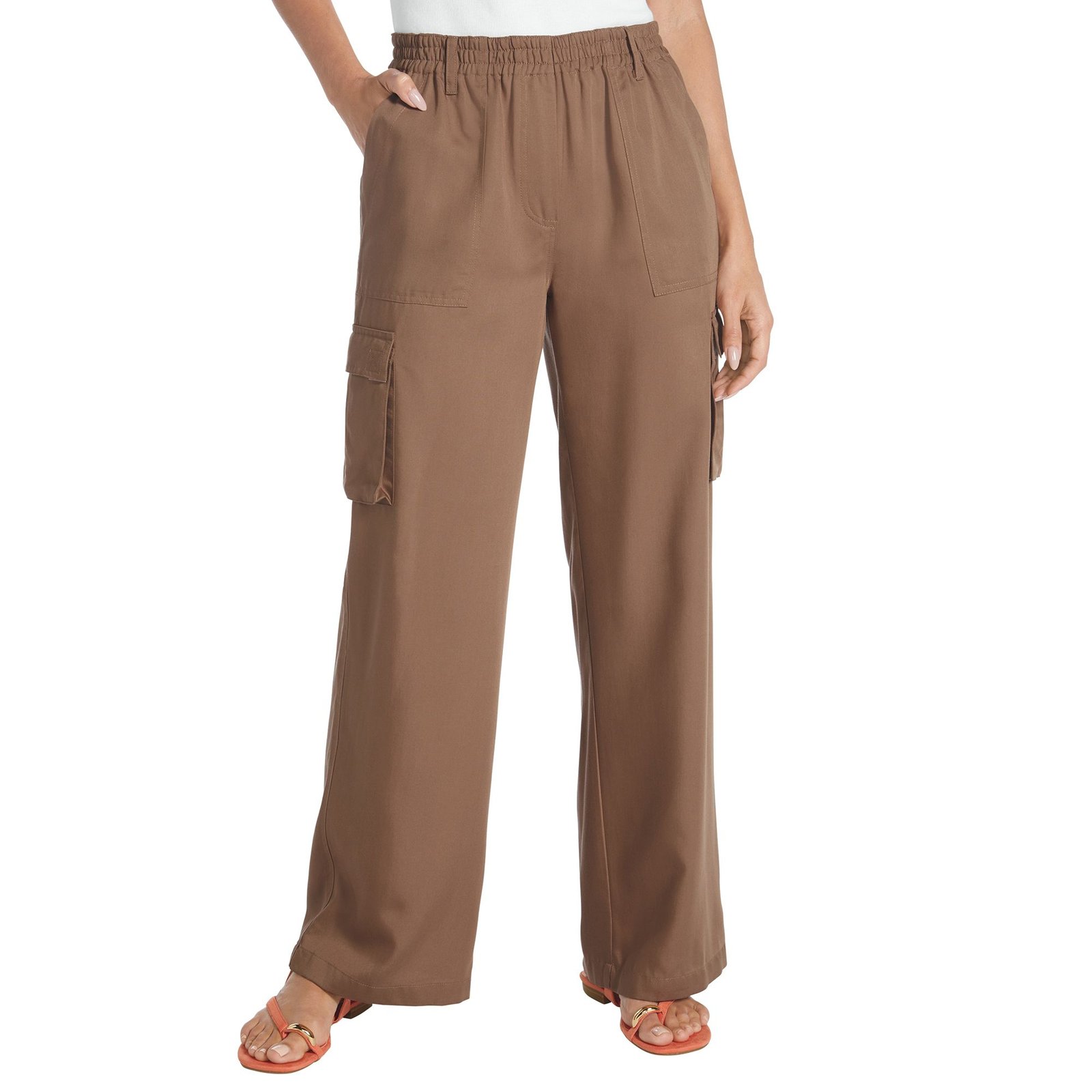 Masseys Wide-Leg Cargo Pant (Size 5X) Washed Ash, Lyocell