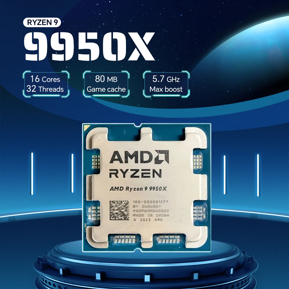 Processore AMD Ryzen 9 9950X 16-Core 32-Thread NUOVO 4.3GHz Socket AM5 4NM L3=64M R9 9950X 170W DDR5 Senza Ventola