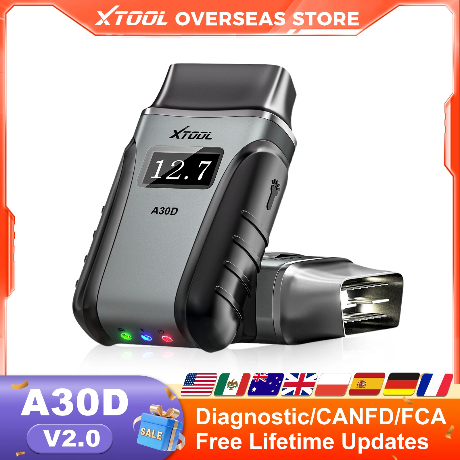 XTOOL Anyscan A30D OBD2 Scanner Strumento diagnostico per tutti i sistemi Olio DPF SAS 19+Reset Lettore di codici con aggiornamento gratuito a vita CAN FCA