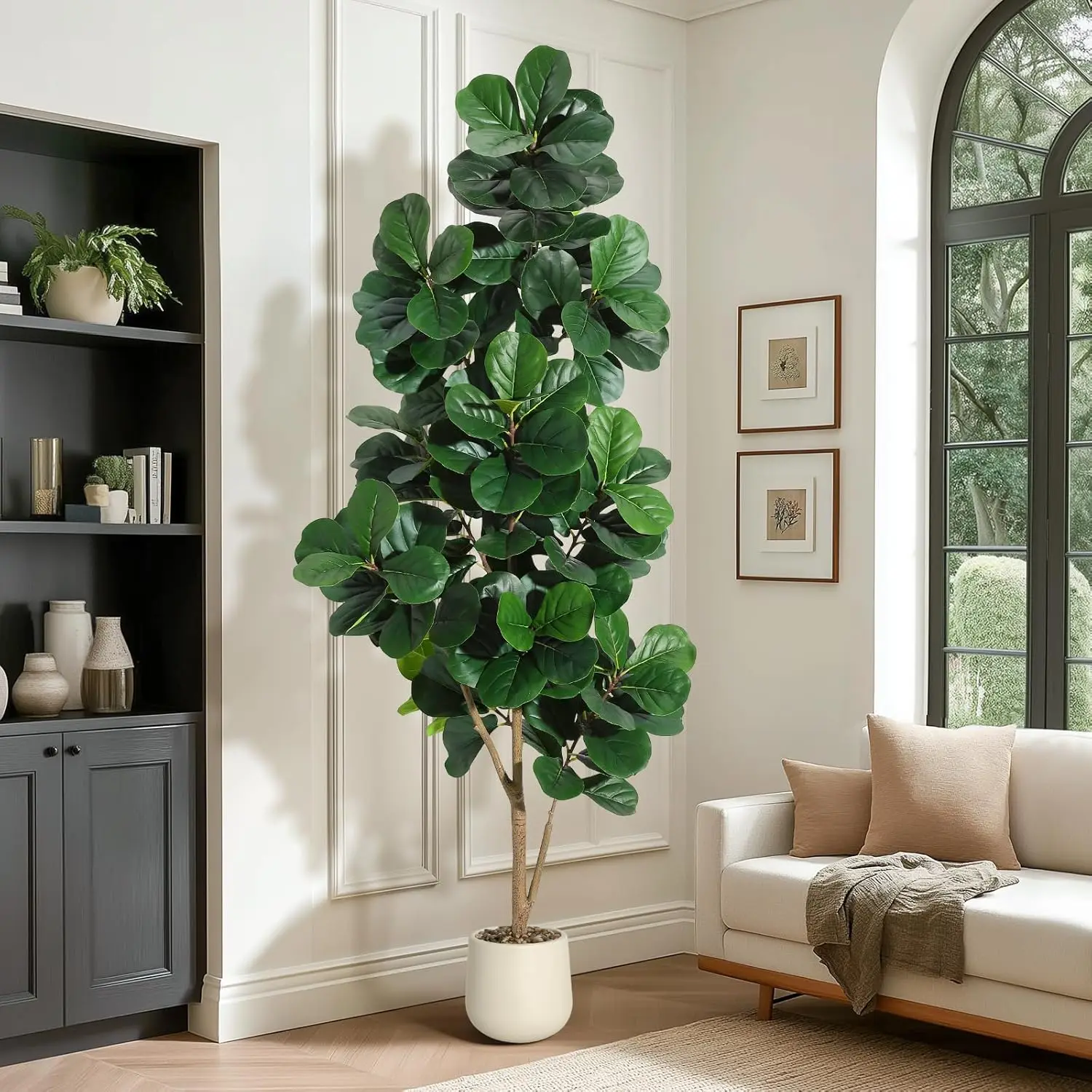 Ficus Lyrata Artificiale in Vaso da 120cm/150cm/180cm/210cm, Grande Pianta Finta di Ficus Lyrata