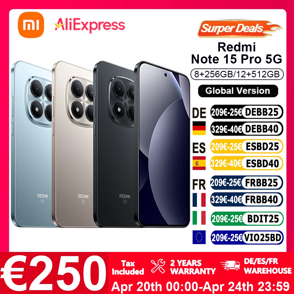 Versione Globale Xiaomi REDMI Note 15 Pro 5G Smartphone 5G 6.83" Fotocamera principale da 200MP 6580mAh Ricarica a 45W IP66 IP68 IP69 IP69K NFC xiaomi