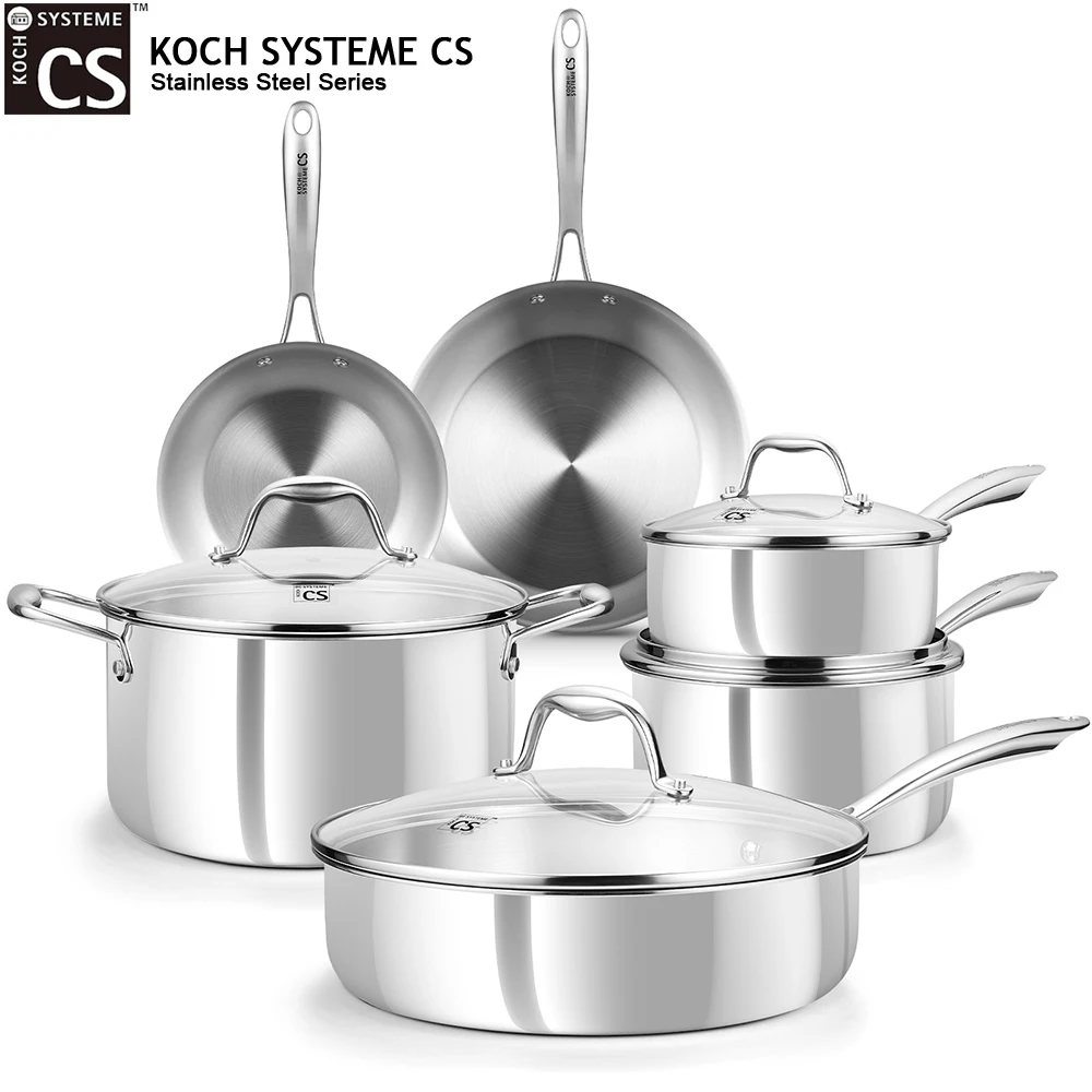 Set di pentole KOCH SYSTEME CS 10 pezzi in acciaio inox a triplo strato, set di pentole e padelle da cucina, casseruola, pentola per il latte, padella