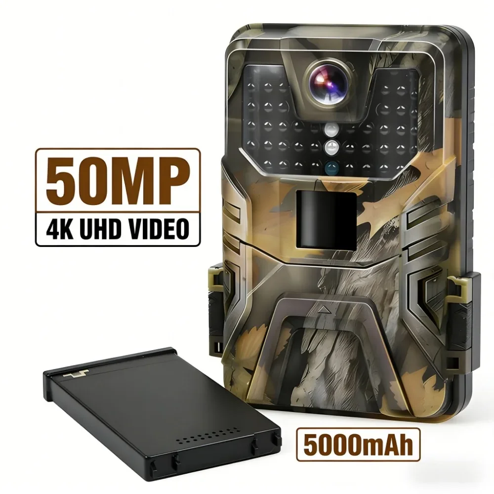Fotocamera da Caccia per Esterni 5000mAh 50MP 4K HD con Visione Notturna, Impermeabile IP65, per Osservazione Fauna Selvatica