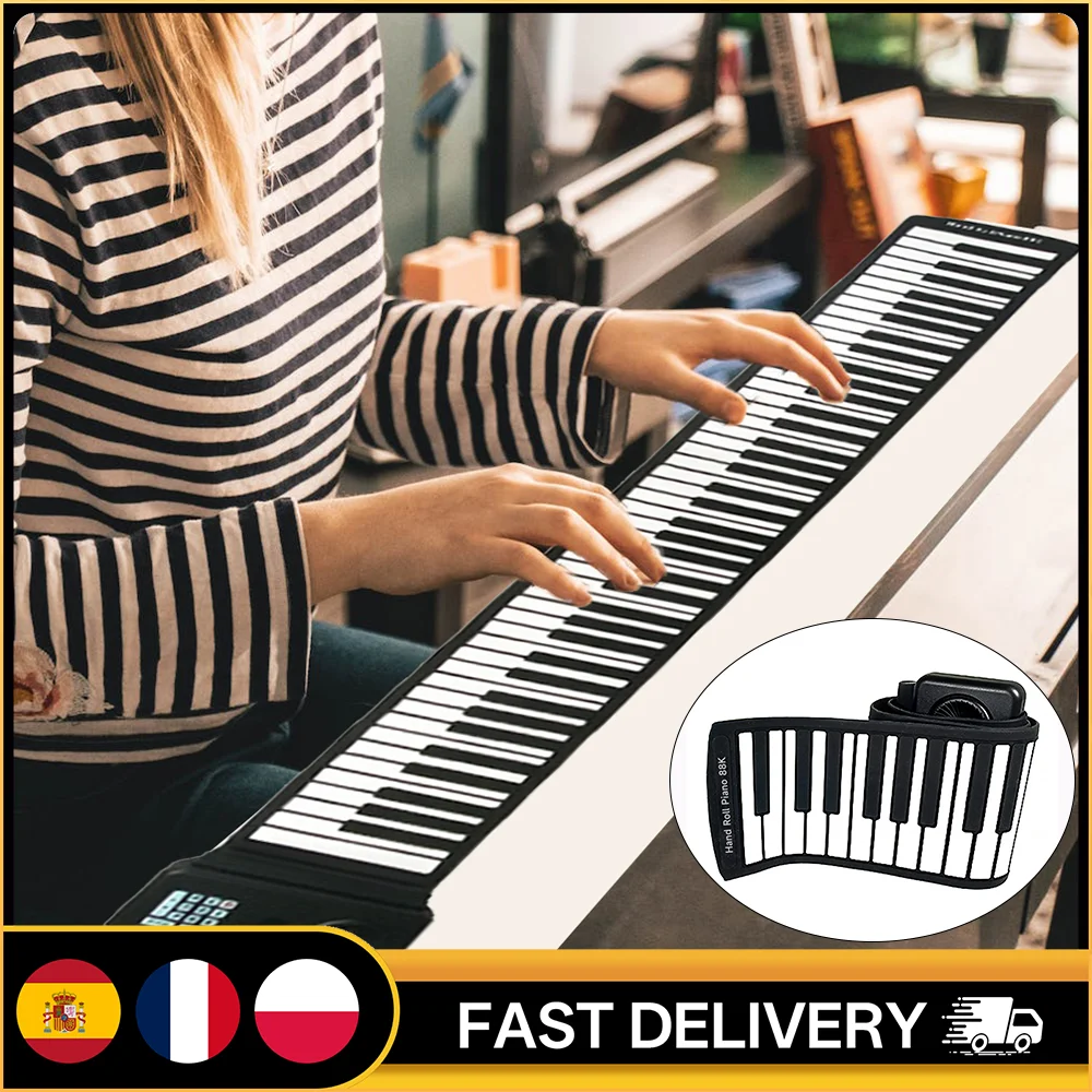 Pianoforte Elettronico a 88 Tasti con Alimentazione a Batteria o USB, Tastiera Portatile in ABS e Silicone Flessibile, Pianoforte Digitale Arrotolabile con Altoparlante