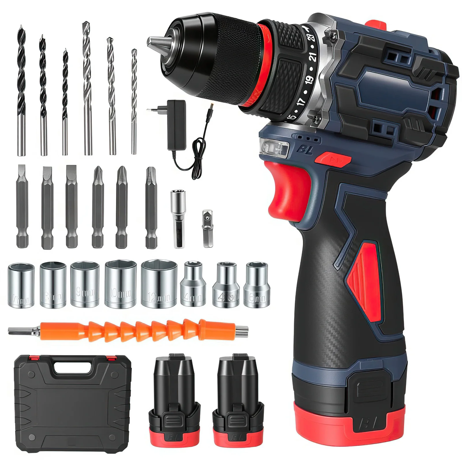 Trapano Avvitatore Elettrico a Impatto Brushless 55N.M 10MM 23+1 con Mandrino a Cricchetto in Metallo, Utensile Elettrico Fai-da-te Senza Fili