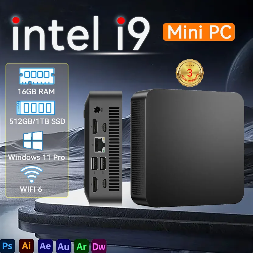 2026 Intel Core i9 8950HK Mini PC Windows 11 16GB DDR4 512GB 1TB SSD Portable Gaming Mini PC WiFi6 BT5.2 4K Mini Computer PC