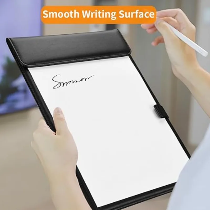 A4 Klemmbrettmappe Arbeitsmappe PU-Leder Klemmbrett A4 Aktenordner Dokumentenhalter Konferenzunterlage mit Stifthalter Image