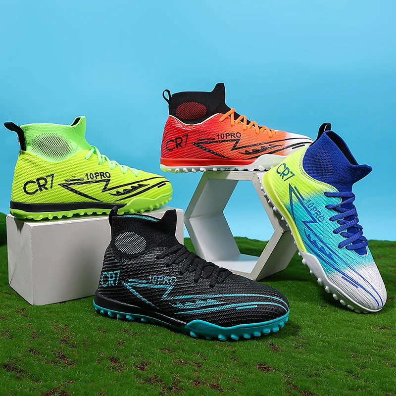 Fußballschuhe für Kinder, hohe Sneaker für Jungen und Mädchen, rutschfeste Fußballstiefel, Outdoor-Fußballtrainer, Futsal-Schuhe aus Leder