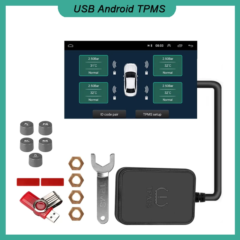 USB Android TPMS Ersatzreifen Externer Sensor Reifendruck frei kabellos für die Erkennung von Autonavigation Radio DVD Player Image