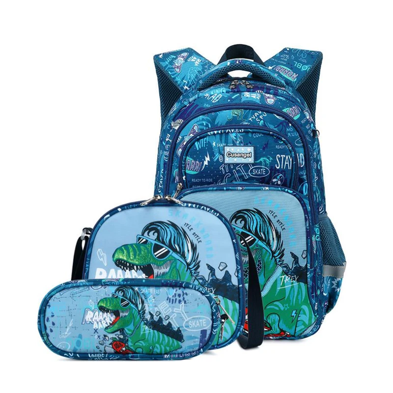 Sacs d'école pour enfants, sacs à dos d'école pour adolescents, filles et garçons, sac à dos de dessin animé dinosaure, boîte à lunch avec trousse à crayons