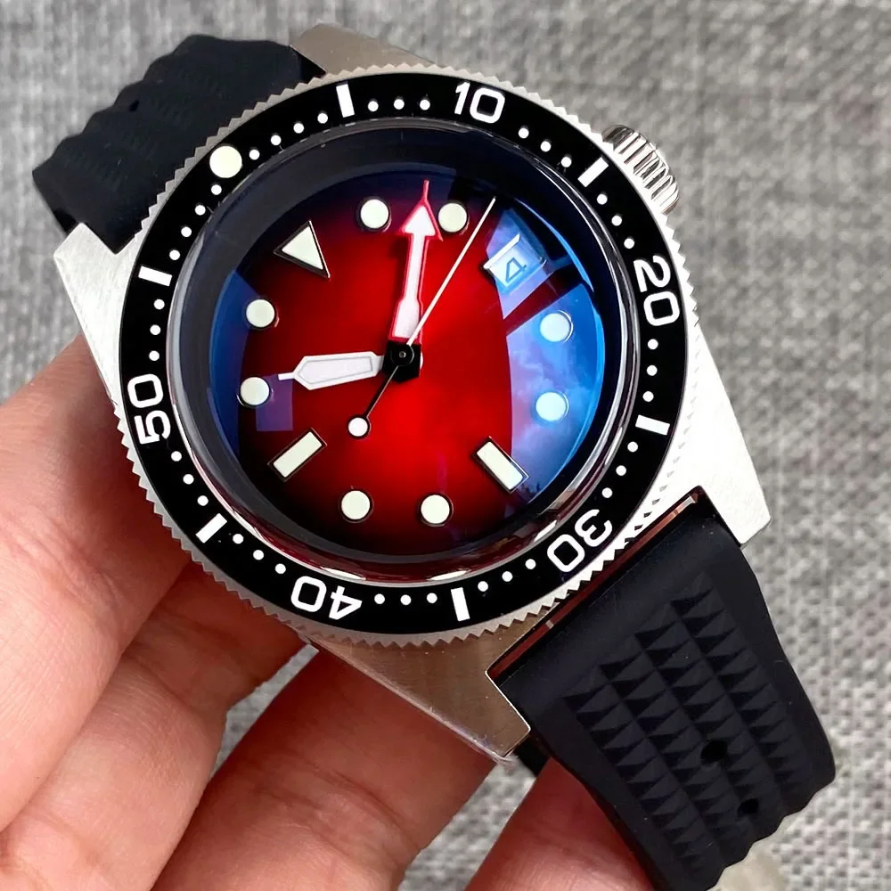 Tandorio Rot Blau Sunburst Zifferblatt 41mm 300M Wasserdicht Taucher 62MAS NH35AA Automatische Herrenuhr AR-Beschichtung Saphir 120 Klick Lünette Image