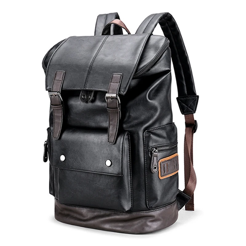 Große Männer PU Leder Rucksack Anti-diebstahl Laptop Notebook Tas Schwarz Gepäck Junge Schul Männlichen Business Schulter Tasche Mochila Image