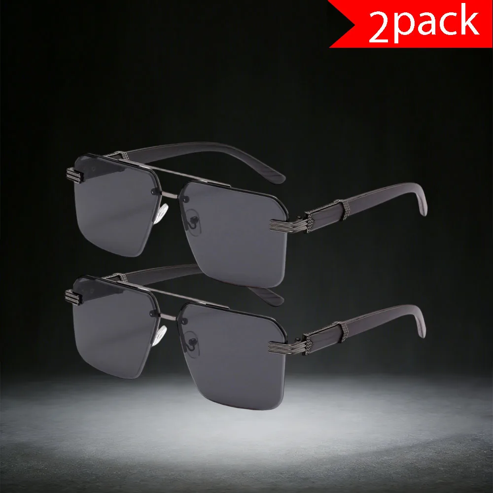 Trendige 2er-Pack Herren-Sonnenbrillen im Aviator-Stil ohne Rand – coole, schwarze Gläser mit Metallrahmen für Streetwear und den Sommer Image
