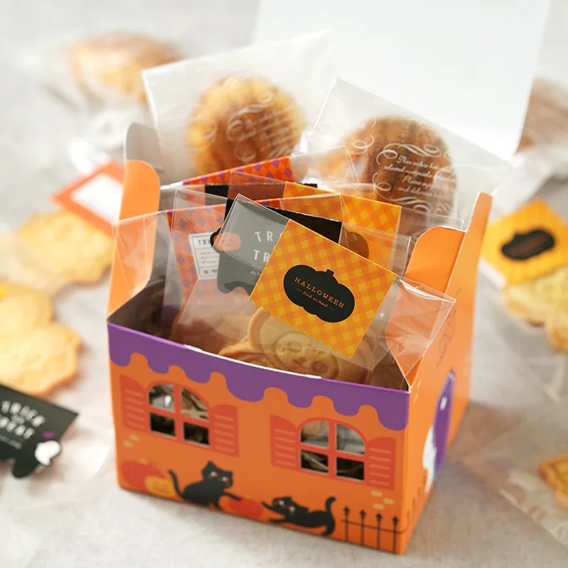 10/30/50Pcs Halloween Bunte Kleine Haus Keks Candy Box Kreative Halloween Backen Verpackung Geschenk Box Hause Dekorationen Image