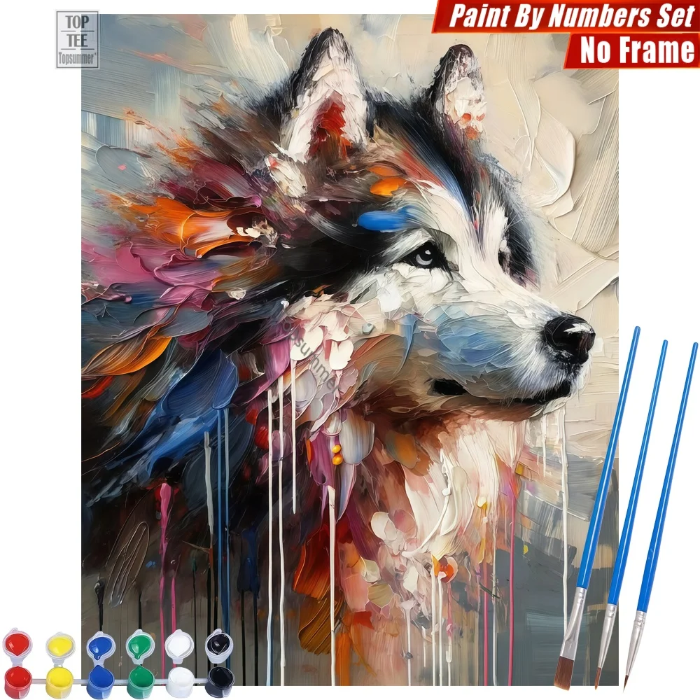 Abstraktes Wolf-Profil Malen-nach-Zahlen-Set - abstraktes Wolf-Gemälde Raumdekoration Tag der Toten Geschenk für Mama Image