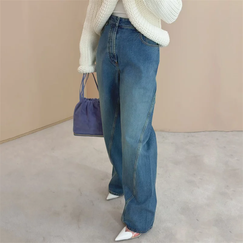 Damenjeans: Neue Low-Waist Straight-Leg-Hose für den Sommer 2026 – Asymmetrische Slim-Fit-Hose aus reiner Baumwolle im Y2K-Stil Image