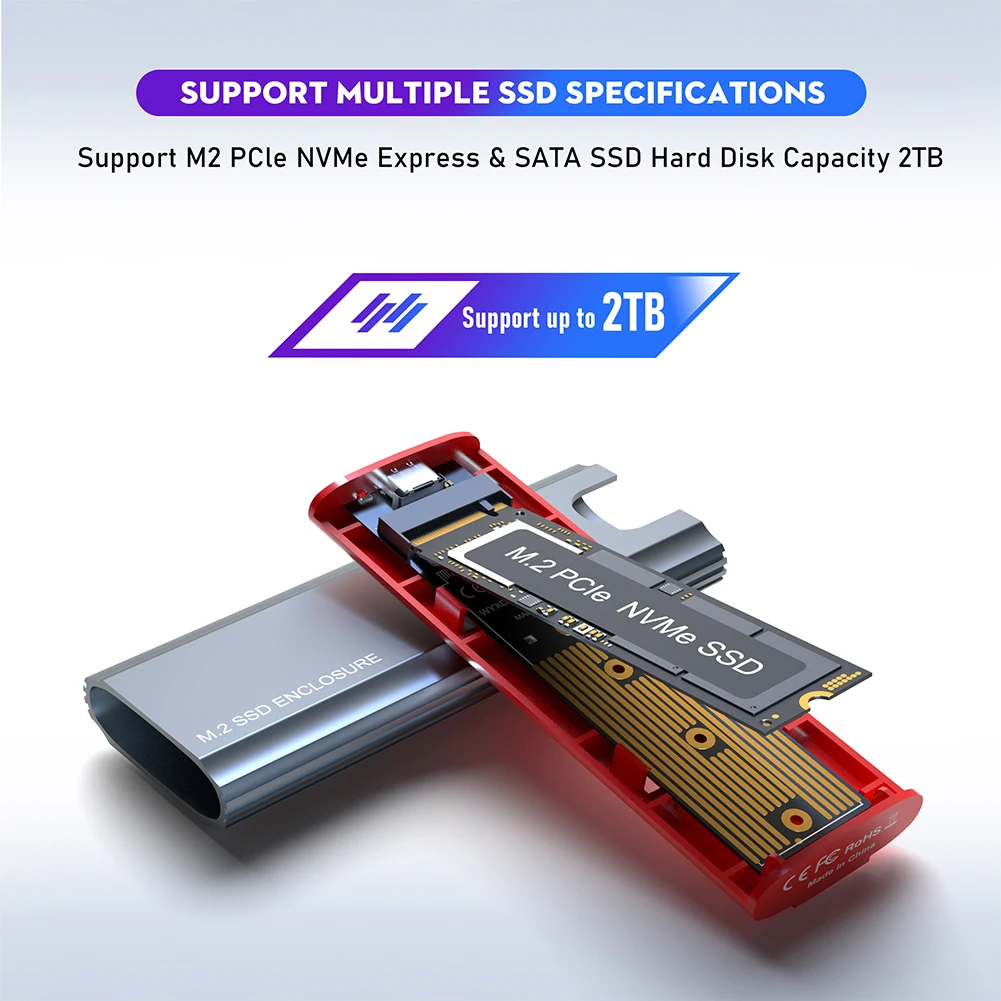 M.2 NGFF NVME SSD-Gehäuseadapter USB3.1 Gen2 Externes SSD-Gehäuse SSD-Festplattengehäuse für NVMe SSD-Größen 2230/2242/2260/2280 Image