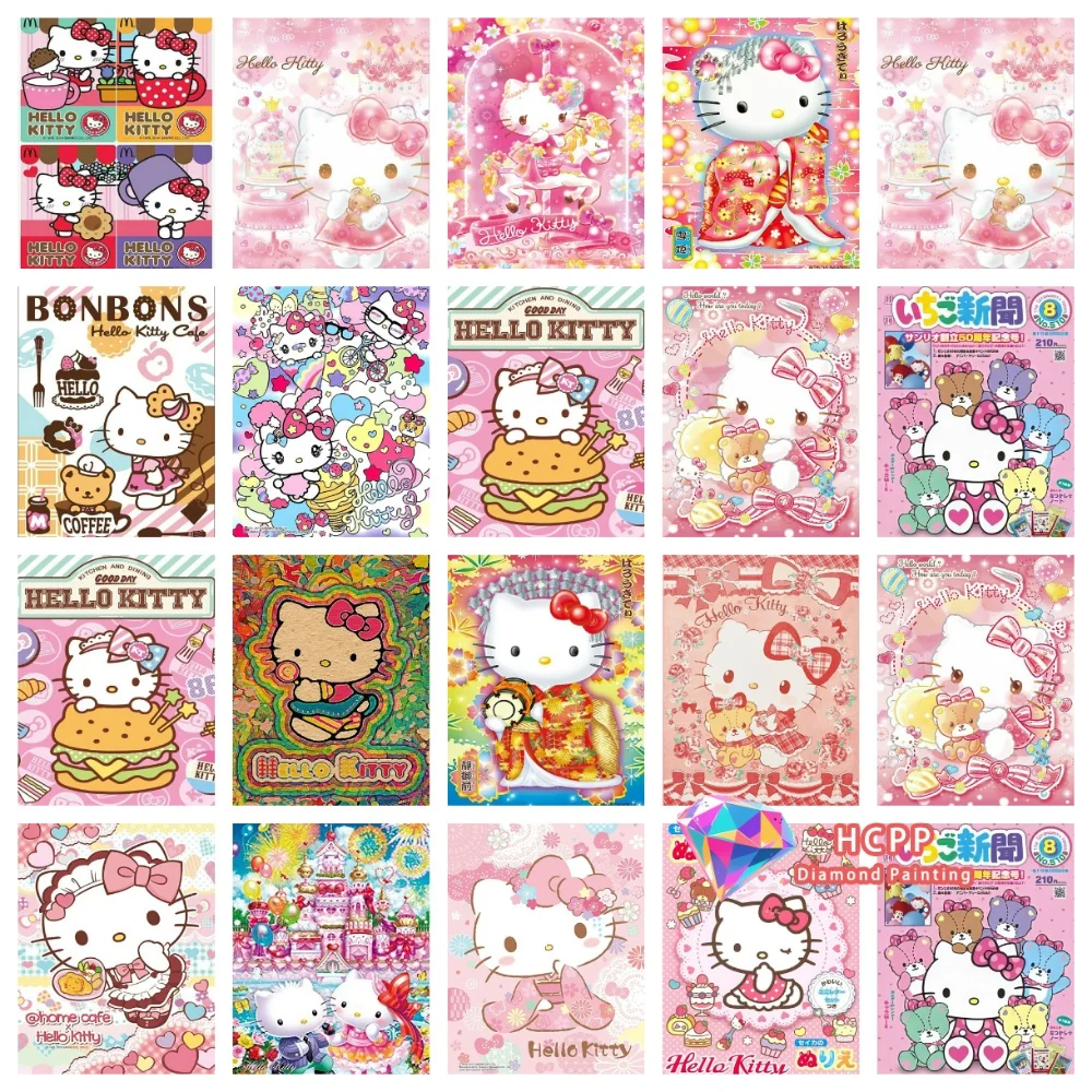 Neues Hello Kitty Buntes Niedliches Diamant-Malset Quadratische Runde Diamanten 5D DIY Mosaik Handgemachte Kunst Exquisites Geschenk Heimdekoration