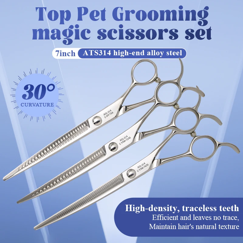 Crane 7-Zoll-Dustierpflegeschere, magische Schere zum Trimmen und Friseur, Hunde, Schönheit, gebogene Chunker-Schere, ATS-314-Stahl, 50/75 % Rate Image