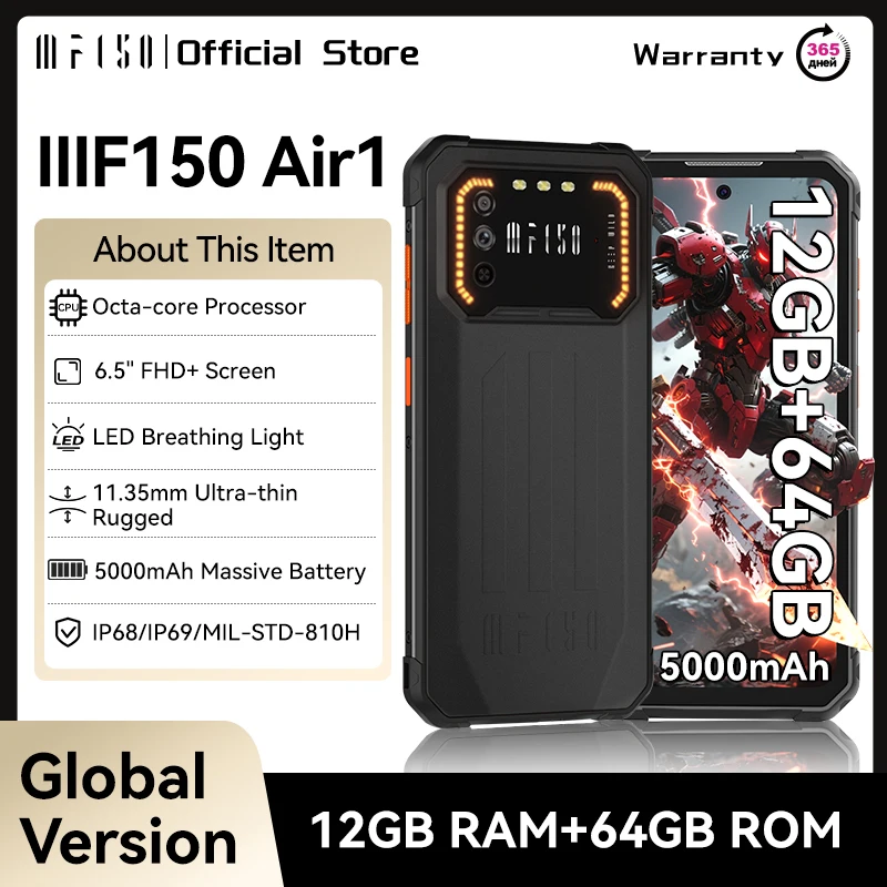 IIIF150 Air1 Smartphone 6,5" FHD+ Display 12GB+64GB NFC 5000mAh IP68 IP69K STD-810G 11,35mm Ultradünnes, robustes Telefon Image