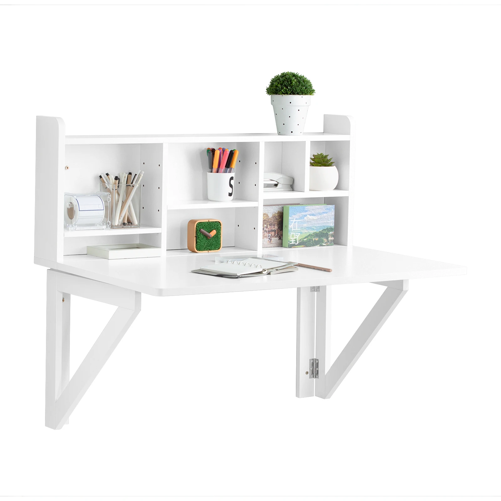 SoBuy FWT07-II-W Wandklapptisch mit integriertem Regal Wandschrank Küchentisch Esstisch weiß BHT ca. 90x78x60cm