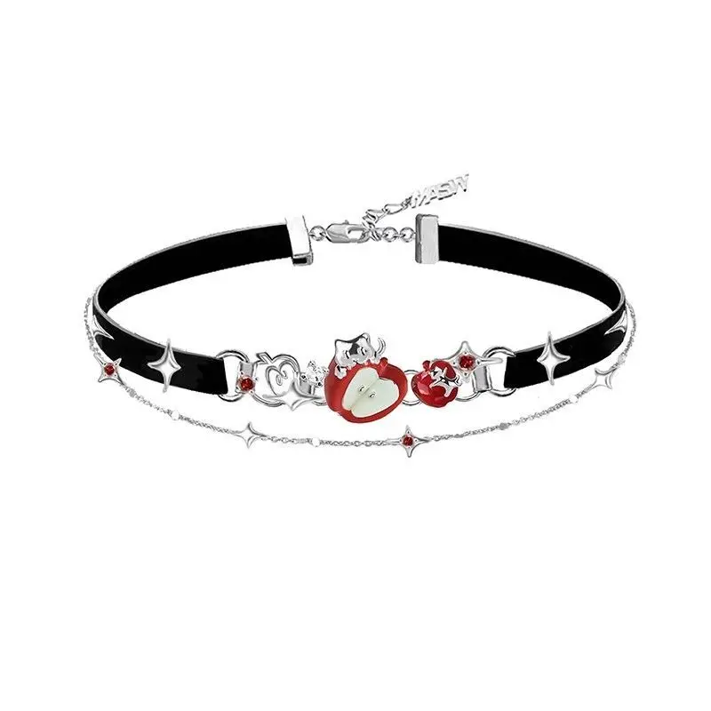 Niedliche Apfel-Anhänger-Halskette für Frauen, trendiger süßer und cooler Katzen-Charm, geschichtete Kette, zierlicher, minimalistischer Schmuck, Geschenk Image