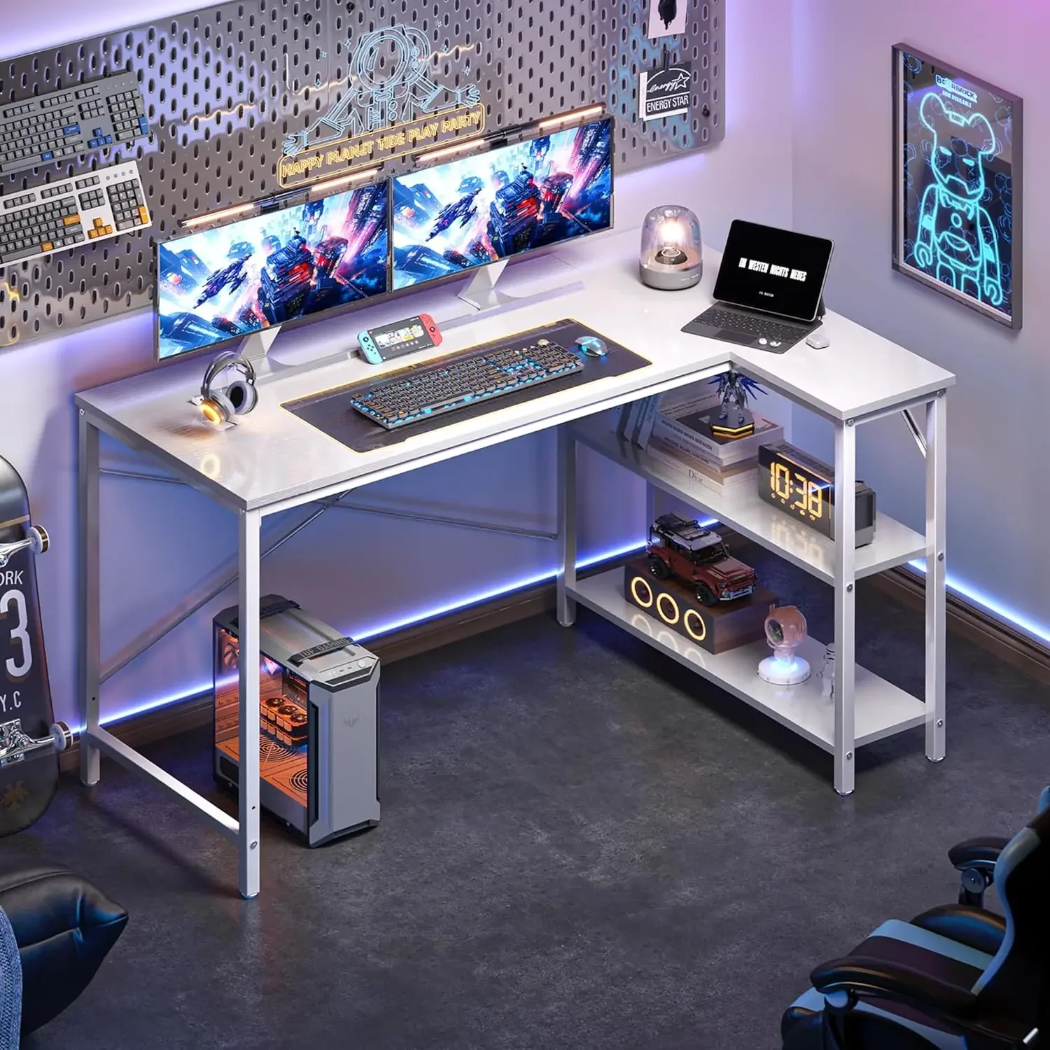 Schreibtisch, Gaming-Tisch mit Regal, Eckschreibtisch mit 120 cm Computertisch, L-förmiger PC-Computertisch für Zuhause und Büro, Mesas Para Escritório-Möbel