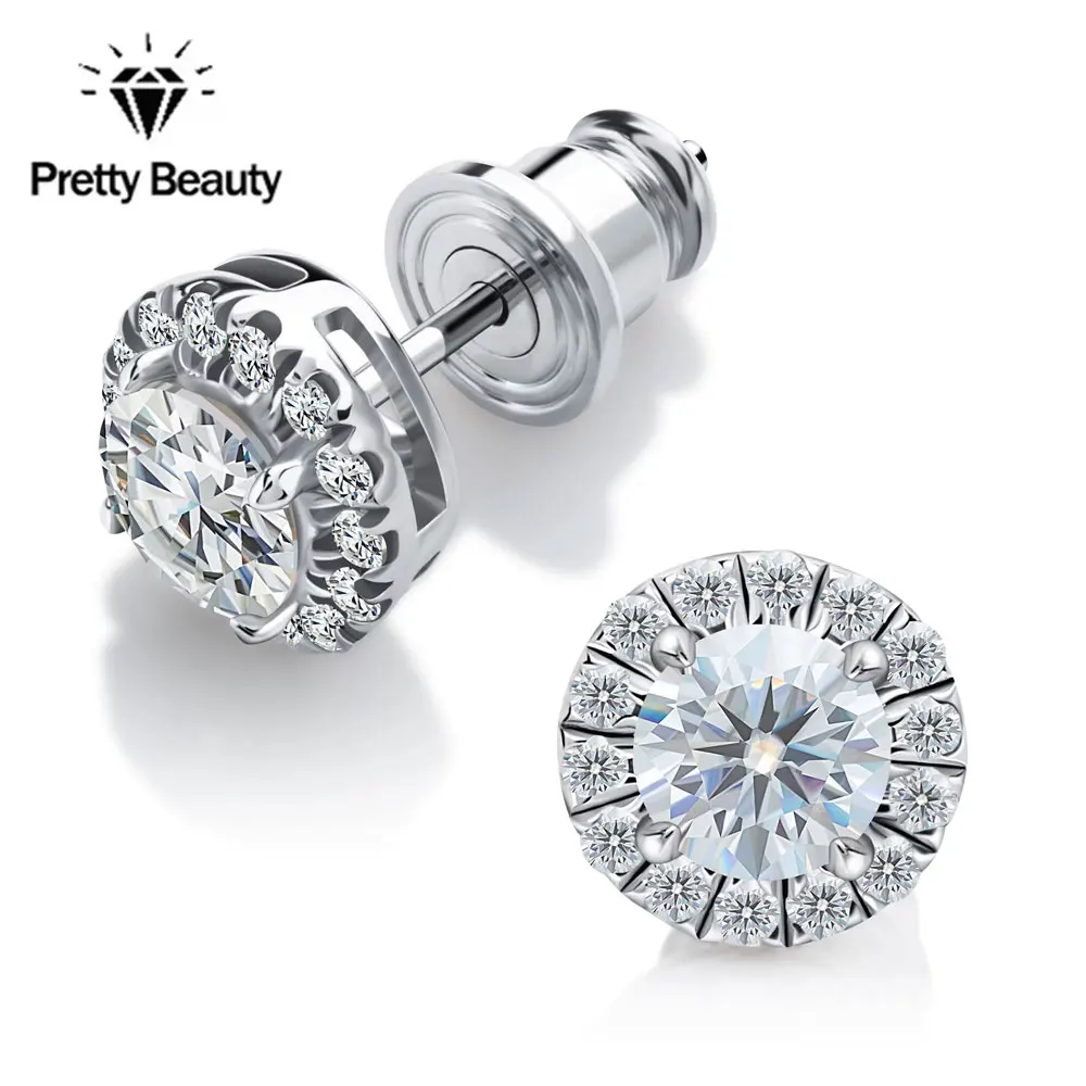 Pretty Beauty 1/2CT Moissanit-Ohrstecker aus S925-Silber für Damen, Weißgold plattiert, Halo-Diamant-Ohrringe, Hochzeit, edler Schmuck