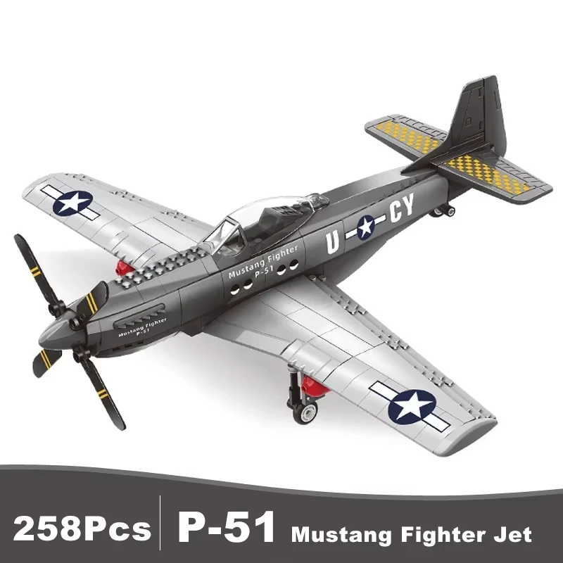 Militärisches USA P-51 Mustang Kampfjet-Modell Bausteine Technisches Flugzeug MOC Waffen-Bausteine Spielzeug für Erwachsene Geschenke