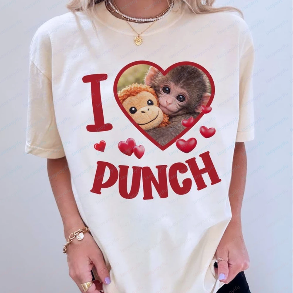 I Love Punch Shirt Punch The Baby Monkey Grafik-T-Shirt Little Macaco und Soft Toy Sweatshirt Harajuku Hochwertiges Baumwoll-Top Image