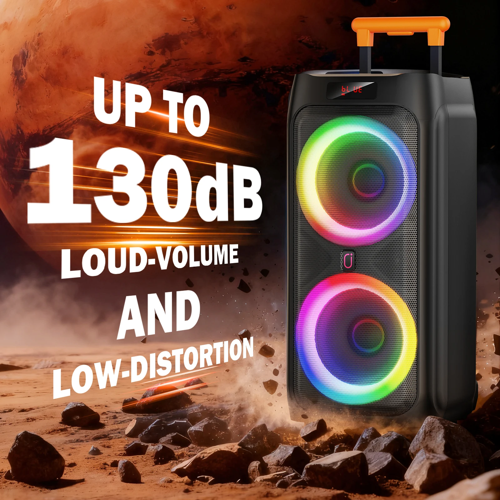 T9Karaoke-Maschine, großer Dual-8-Zoll-Subwoofer mit 500 W Spitzenleistung, PA-System mit DJ-Licht, rollenden Rädern und Trolley Image