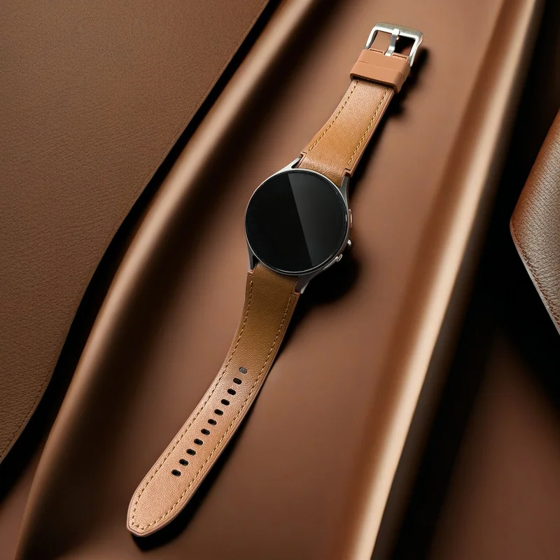 Echtes Leder-Uhrenarmband für Samsung Galaxy Watch 7/FE/6/5/4 (40 mm/44 mm), sichere Schnalle, klassisch, langlebig Image