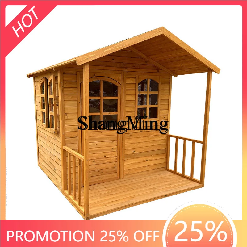 ZYY Premium Hochwertiges Outdoor-Holzspielhaus aus Tannenholz, Regenfest, Sonnenschutz, Korrosionsbeständiges Holz Image